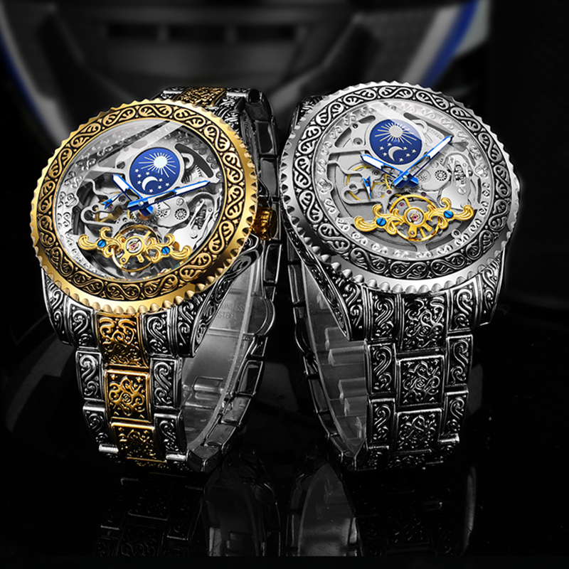 Moonphase Complication Watch - Forsining Luxe Transparant Skeleton Automatisch Mechanisch
