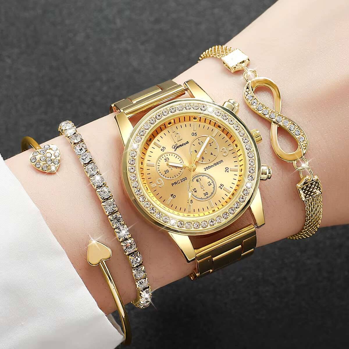 Luxury Watch Travel Case - 4 stks/set luxe strass dameshorloges mode