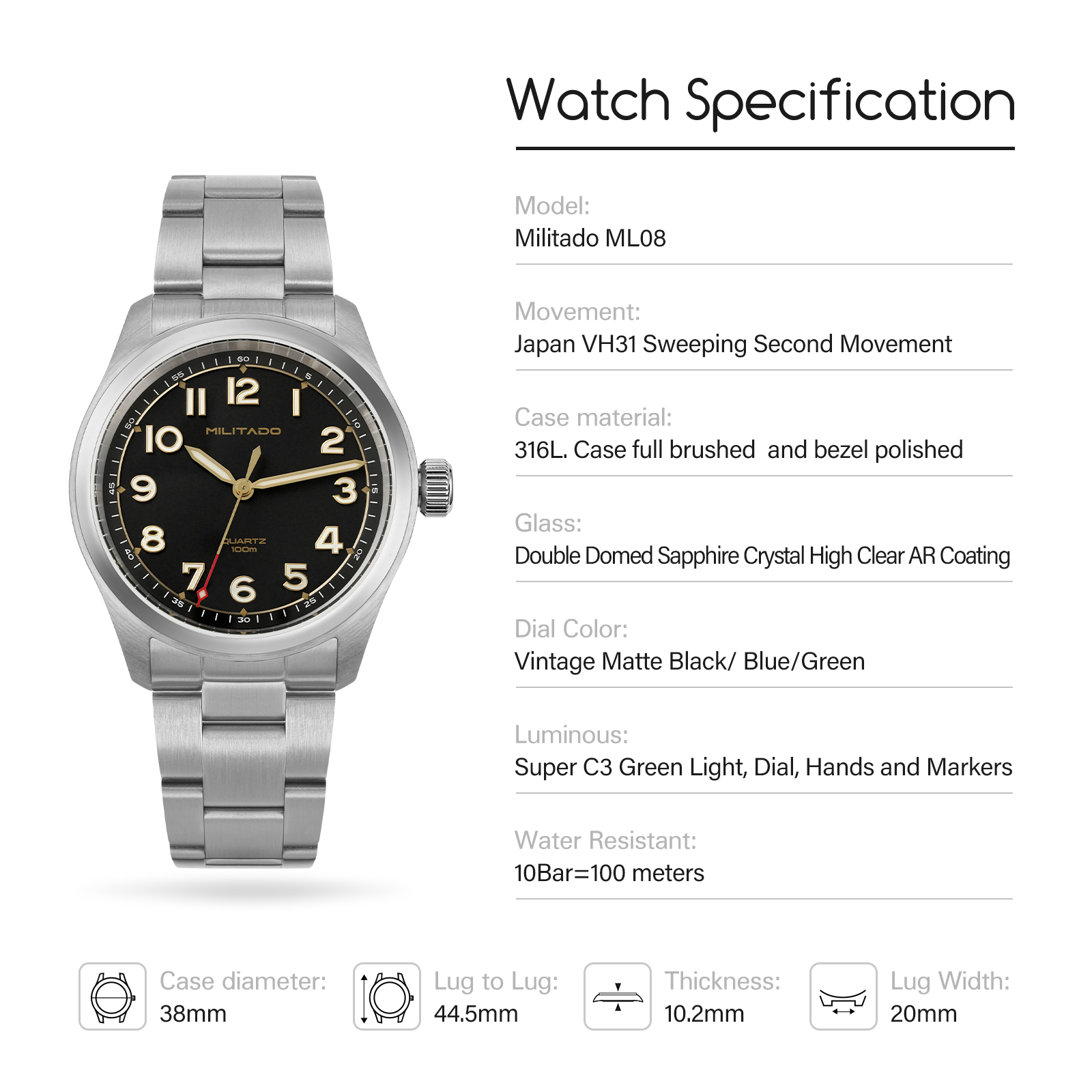 Militado ML08 Militair horloge - Guilloché Dial Watch recensie en prijs
