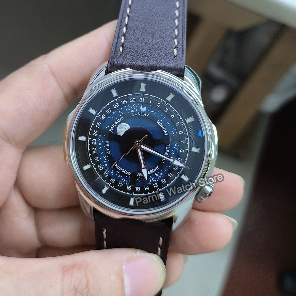 42 mm Parnis blauwe romantisch - Guilloché Dial Watch recensie en prijs